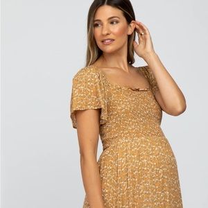 PINKBLUSH mustard floral smocked maternity dress